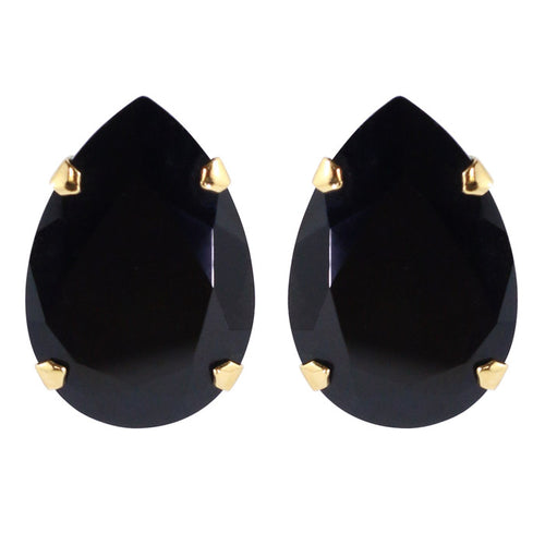 Harlequin Market Austrian Crystal Large Teardrop Stud Earrings - Jet Black - Gold (Pierced)