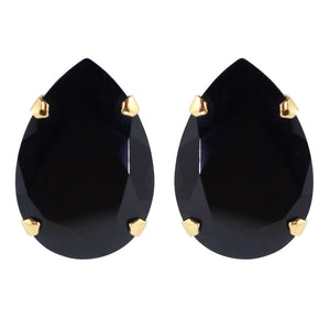 Harlequin Market Austrian Crystal Large Teardrop Stud Earrings - Jet Black - Gold (Pierced)