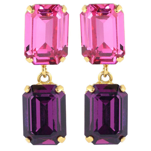 Harlequin Market Austrian Crystal Double Octagon Earrings - Amethyst - Rose (Pierced)