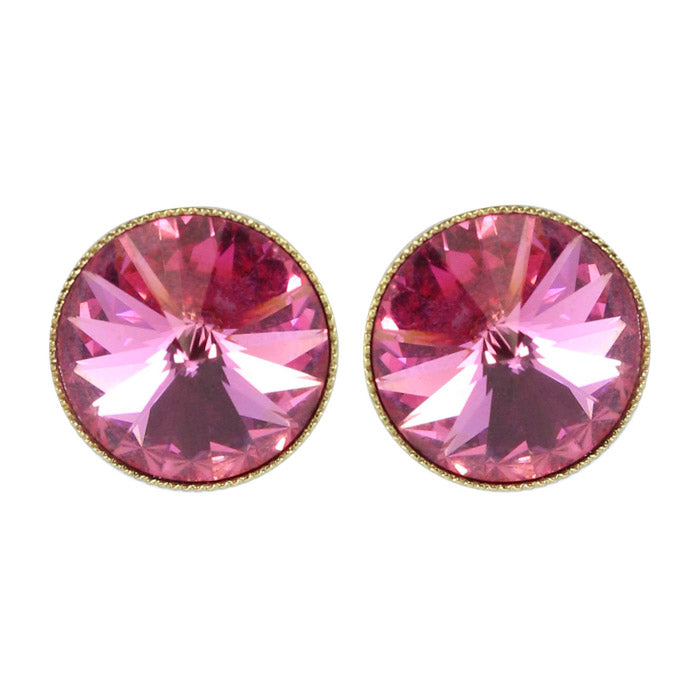 Harlequin Market Austrian Crystal Round Medium Stud Earrings - Rose (Pierced)