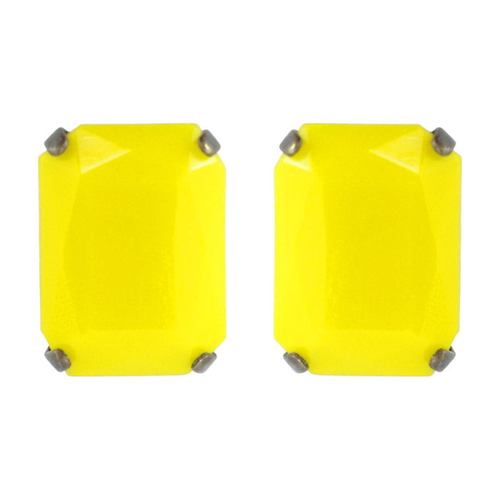 Harlequin Market Austrian Crystal Large Octagon Earrings - Yellow - Antique (Pierced)
