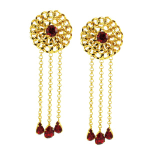 HQM Austrian Crystal -Ruby Red Chain Christmas Earrings