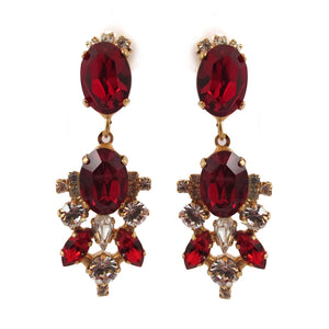 Harlequin Market | HQM Austrian Crystal Ruby Drop Earrings- (Clip-On Earrings)