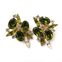 Load image into Gallery viewer, Harlequin Market | HQM Crystal Earrings - Olivine &amp; Clear- (Clip-On Earrings)