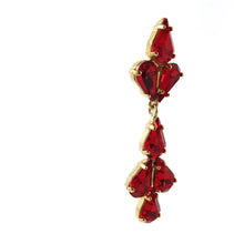 Load image into Gallery viewer, Harlequin Market Austrian Crystal Tear Drop Earrings - Hyacinth Red - Gold (Pierced)
