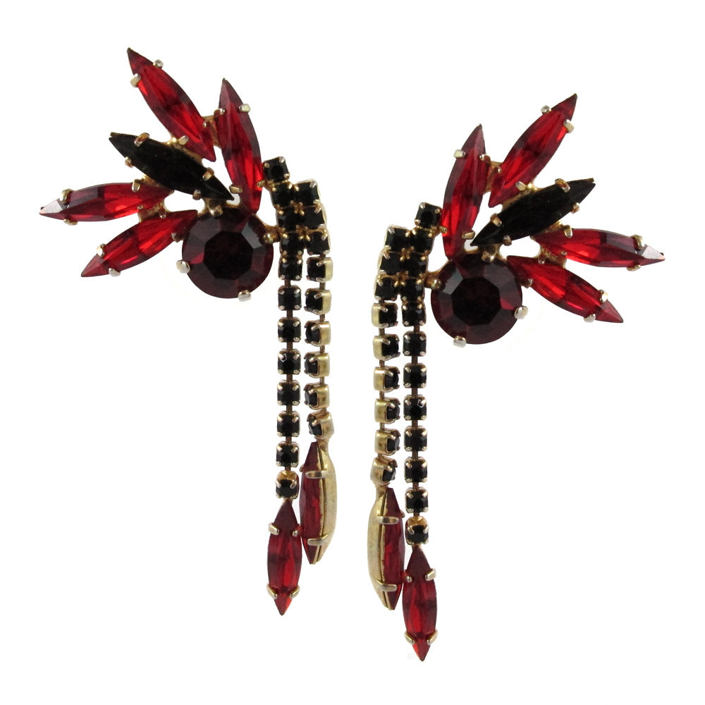 Harlequin Market Austrian Crystal Earrings - Siam - Jet - Gold (Pierced)