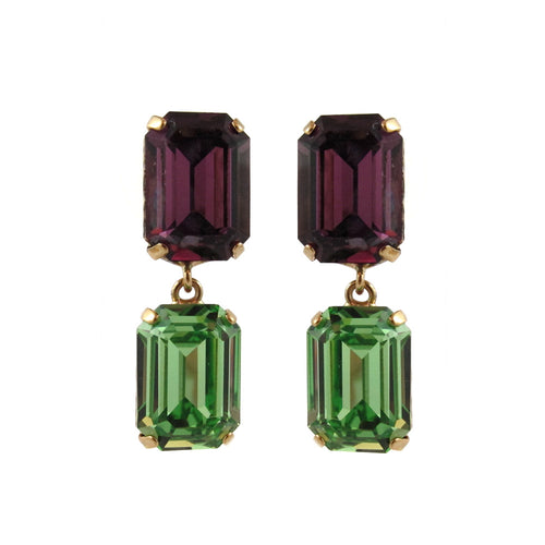 Harlequin Market Crystal Earrings - Amethyst + Peridot