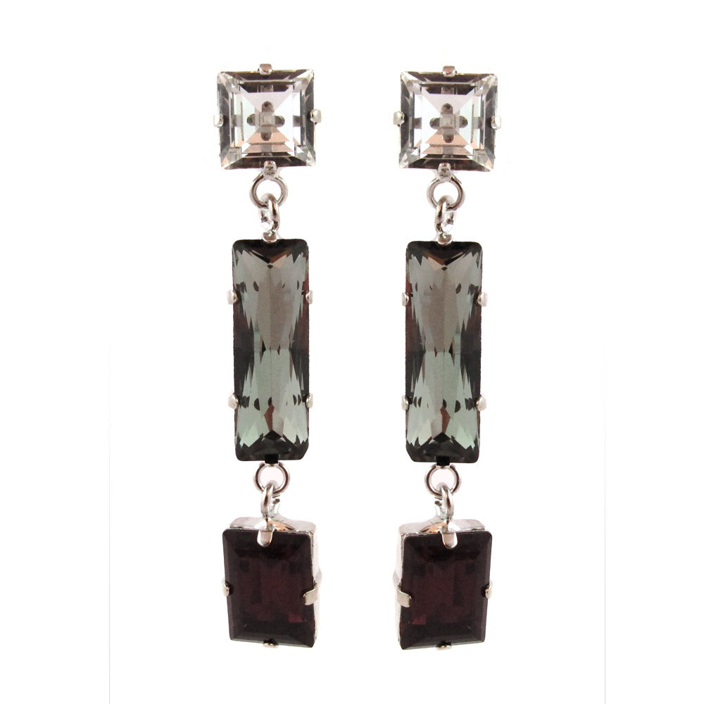 Harlequin Market Crystal Earrings - Clear + Black Diamond + Mocca