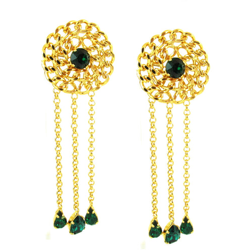 HQM Austrian Crystal - Chain Christmas Earrings - Large - Emerald-(Pierced earrings)