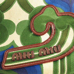 Pre Owned Miu Miu Retro Inspired Green, Blue and Tan Leather Bag c. 1990