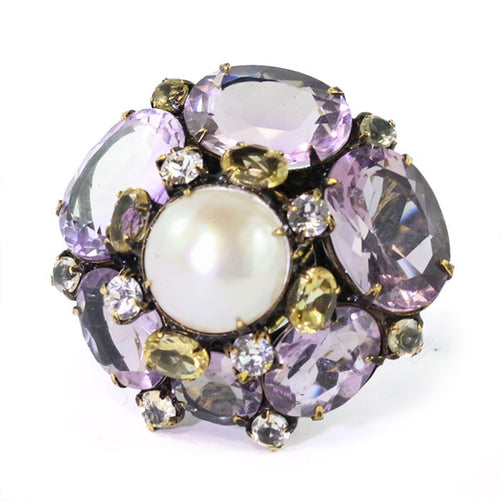 Signed Iradj Moini Amethyst and Pearl Ring