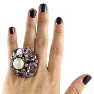 Signed Iradj Moini Amethyst and Pearl Ring