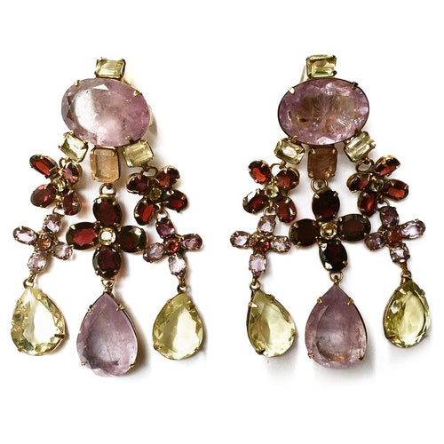 Signed 'Iradj Moini' Amethyst and Garnet Drop Earrings