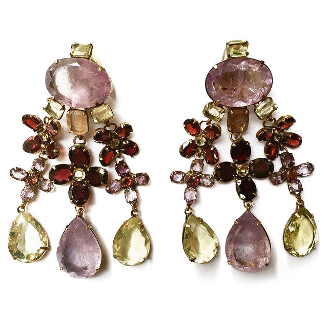 Signed 'Iradj Moini' Amethyst and Garnet Drop Earrings