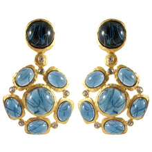 Load image into Gallery viewer, Kenneth Jay Lane KJL Signed Blue Cabochon Bead &amp; Clear Crystal Earrings