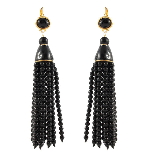 Kenneth Jay Lane KJL Signed Black Resin Tassel Earrings