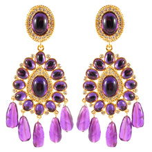 Load image into Gallery viewer, Kenneth Jay Lane KJL Signed Crystal Cabochon Amathyst Chandelier Earrings
