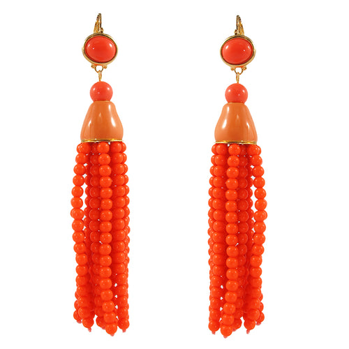 Kenneth Jay Lane KJL Signed Coral Resin Tassel Earrings