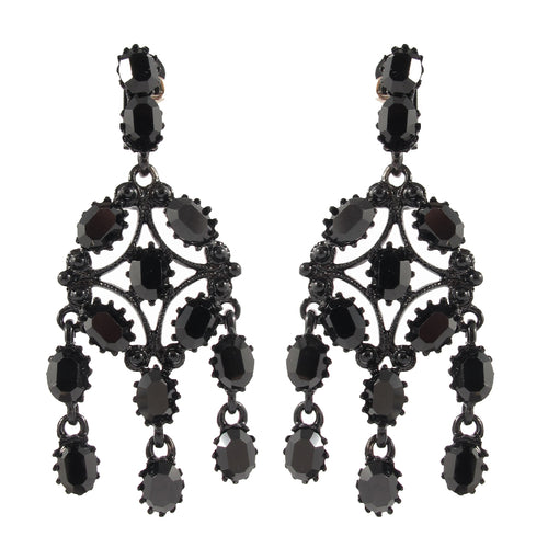 Kenneth Jay Lane KJL Signed Black Crystal Drop Earrings