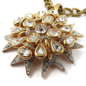 Signed Kenneth J Lane "K.J L" Matte gold plated crystal star burst pendant - c.1970