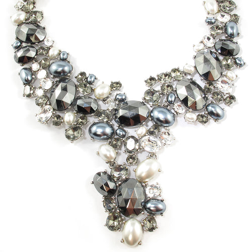 Vintage Signed 'Kenneth Jay Lane' Silver and Crystal Runway Necklace