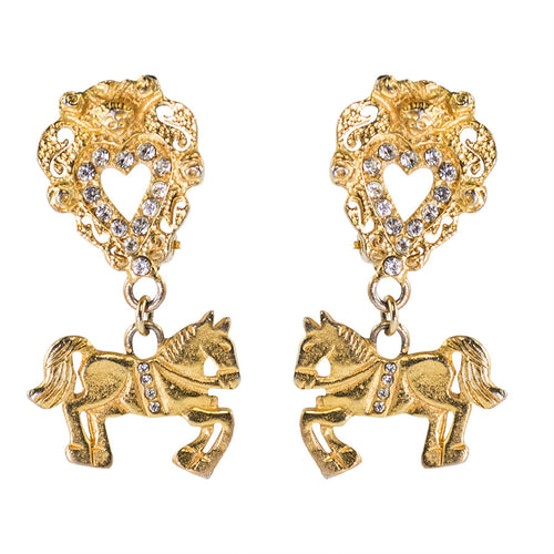Christian Lacroix Vintage Rare Baroque Heart and Horse Earrings c. 1980 - Harlequin Market