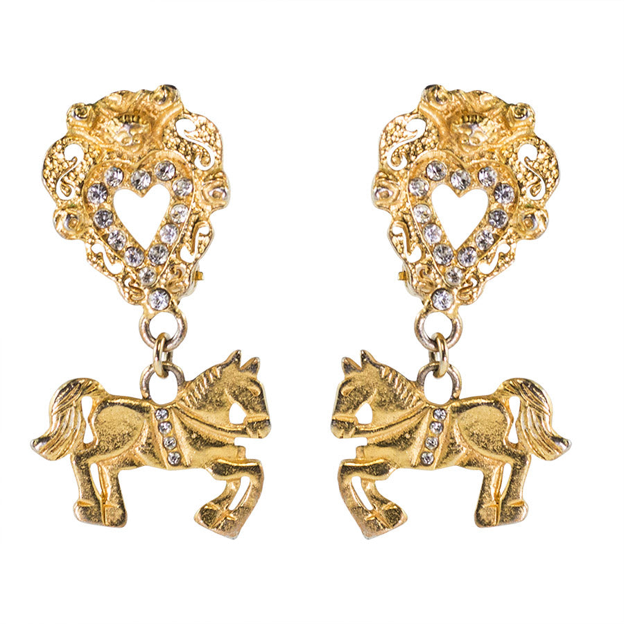Christian Lacroix Vintage Rare Baroque Heart and Horse Earrings c. 1980 - Harlequin Market