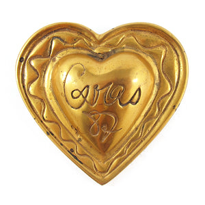 Signed Vintage Christian Lacroix Gold Tone Logo Heart Brooch c. 1990
