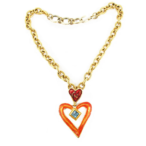 Signed Christian Lacroix Gorgeous vintage enamel hearts choker necklace - c. 1980's