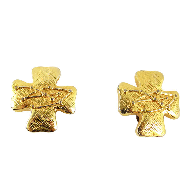 Signed Christian Lacroix striped cross clip on earrings - c. 1980's