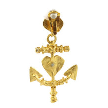 Load image into Gallery viewer, Christian Lacroix Signed Vintage Gold Tone Heart &amp; Anchor earrings c.1990- (Clip-On Earrings) - Harlequin Market