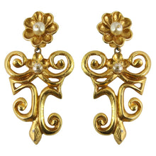 Load image into Gallery viewer, Christian Lacroix Signed Vintage Gold-tone Swirl &amp; Flower Statement earrings c.1990 (Clip-on) - Harlequin Market