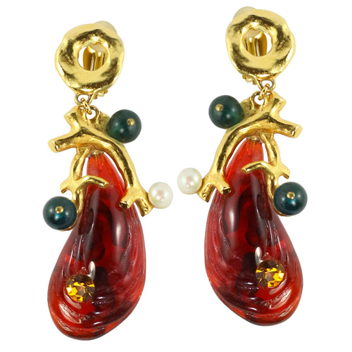 Christian Lacroix Signed Vintage Abstract Resin Pendant Earrings c. 1970- (Clip-On Earrings) - Harlequin Market