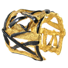 Load image into Gallery viewer, Christian Lacroix Signed Vintage Beaten Gold &amp; Black Enamel Cross Over Cuff c. 1990s - Harlequin Market