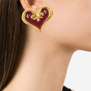 Vintage Signed "Christian Lacroix" Abstract Heart Earrings - (Clip-On Earrings)