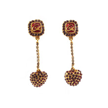 Load image into Gallery viewer, Signed Vintage Christian Lacroix Red Crystal and Enamel Heart Earrings c. 1990