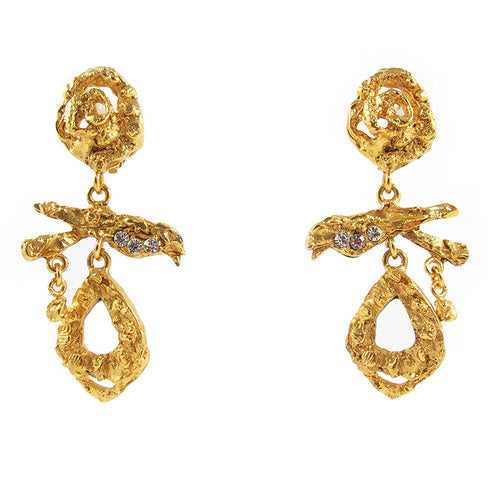 Signed Vintage Christian Lacroix Jewelled Abstract Gold Tone earrings c. 1990