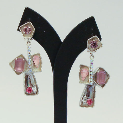 Christian Lacroix Signed Vintage Silver Tone Abstract Cross Motif Earrings c. 1990 - Harlequin Market