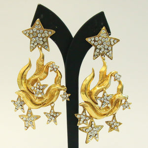 Christian Lacroix Signed Vintage Large Statement Star Crystal Gold-tone Earrings c. 1980 - Harlequin Market