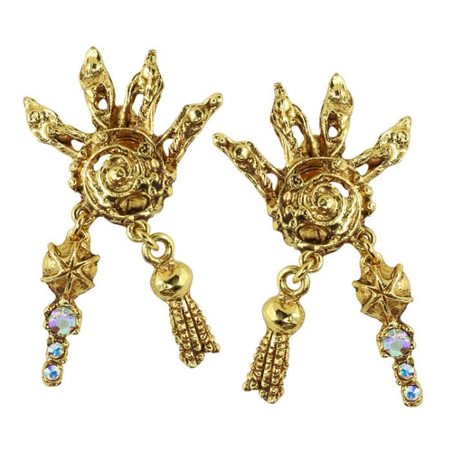 Christian Lacroix Signed Vintage Gold-tone Half Sun Earrings c.1980s - ( Clip-On Earrings) - Harlequin Market