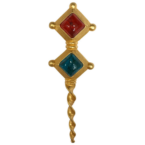Vintage Signed 'Karl Largerfeld' Gold Plated Glass Stone Brooch