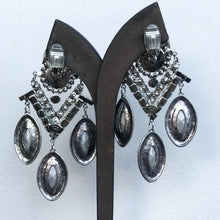 Load image into Gallery viewer, Lawrence VRBA Signed Large Statement Crystal Earrings - Silver, Clear, Turquoise, Coral