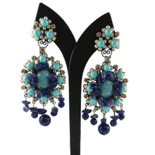 Load image into Gallery viewer, Lawrence VRBA Signed Large Statement Crystal Earrings - Blue Tonal Cluster