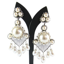 Load image into Gallery viewer, Lawrence VRBA Signed Large Statement Crystal Earrings - Large Pearl Lace Like Drop