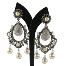 Load image into Gallery viewer, Lawrence VRBA Signed Large Statement Crystal Earrings - Pearl &amp; Clear Oval Large Drop