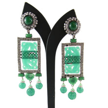 Load image into Gallery viewer, Lawrence VRBA Signed Large Statement Crystal Earrings - Oriental Emerald Green &amp; Clear Rectangle