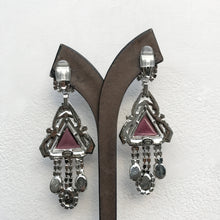 Load image into Gallery viewer, Lawrence VRBA Signed Large Statement Crystal Earrings - Triangle Drop Deep Purple &amp; Silver