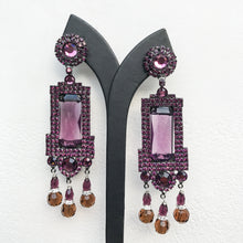 Load image into Gallery viewer, Lawrence VRBA Signed Large Statement Earrings - Long Drop Deep Purple