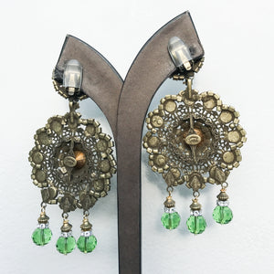 Lawrence VRBA Signed Large Statement Earrings - Large Green Disc Drop