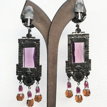 Load image into Gallery viewer, Lawrence VRBA Signed Large Statement Earrings - Long Drop Deep Purple